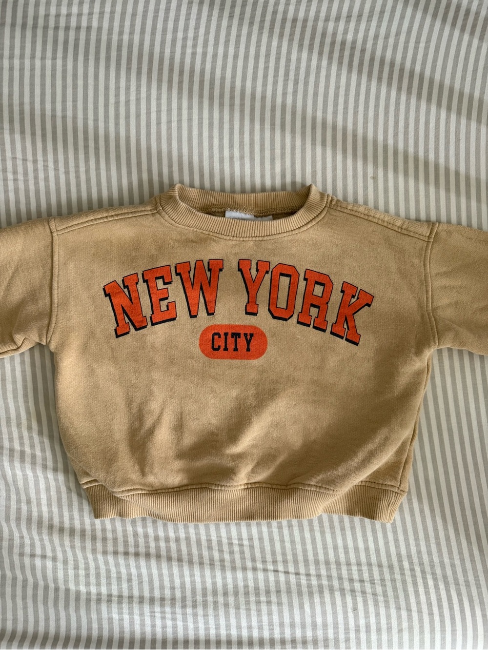 Zara Kids Toddler Tan Sweatshirt with Orange 'NEW YORK' Graphic